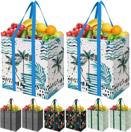 Miniatura 17 de BALEINE 2 PK Grocery Bags Reusable Shopping Bags with Reinforced Bottom, Heavy Duty Foldable Tote Bags (Antique Folidage)