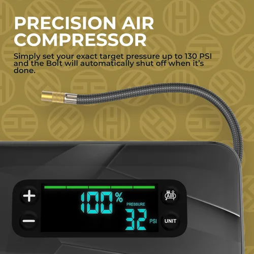 Miniatura 3 de HALO Bolt Ultimate 3 arrancador de batería de auto portátil Compresor de aire de 130 PSI, banco de energía USB de 55.5Wh, pantalla grande, faro