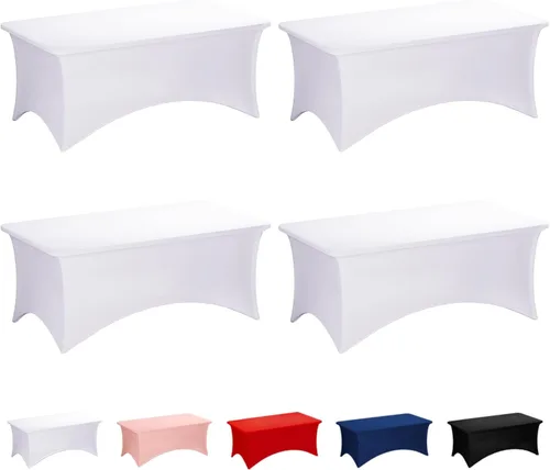 Miniatura 73 de Fixwal Paquete de 3 Manteles Negros para Mesas Rectangulares de 6 Pies, Manteles Rectangulares Elásticos de Spandex Ajustables de 6 Pies