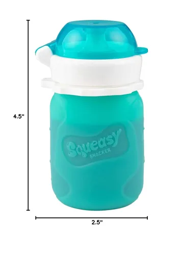 Miniatura 10 de Aqua 3.5 oz Squeasy Snacker - Bolsa de comida reutilizable de silicona a prueba de derrames - para alimentos blandos y líquidos - Agua, salsa