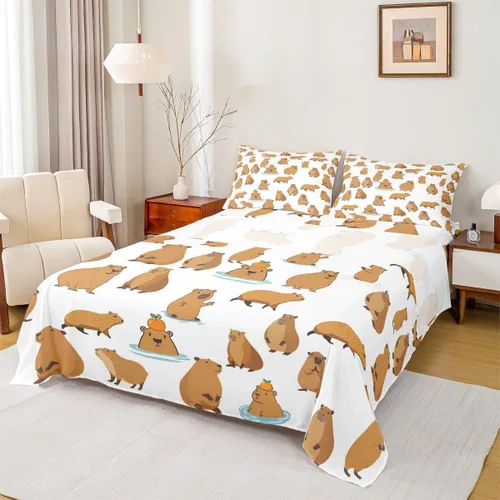Miniatura 28 de Capybara - Juego de sábanas de regalo tamaño individual, juego de sábanas de decoración de animales kawaii Capybara para decoración de habitación