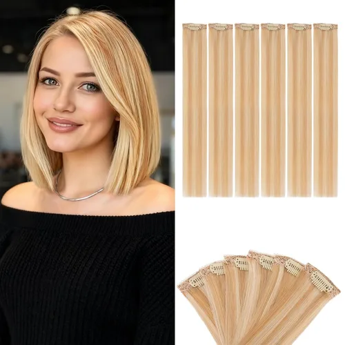 Miniatura 23 de Benehair 6 extensiones de cabello corto con clip, 100% cabello humano real, sin costuras e invisibles, para mujeres, con volumen instantáneo
