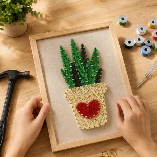 RM Studio - Set de arte con hilos DIY con todos los accesorios y marco para niños, estudiantes, adultos principiantes, decoración hecha a mano, Aloe