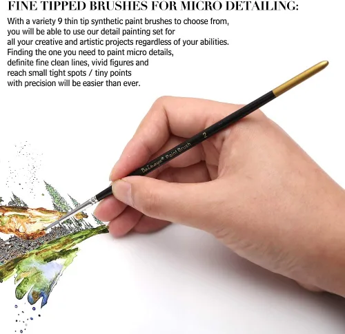 Miniatura 7 de Juego de pinceles de pintura para detalles finos, 9 pinceles en miniatura para acuarela, pintura acrílica, kits de aviones, cara, uñas, pintura