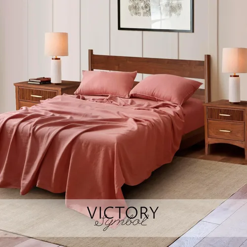 Miniatura 4 de S VICTORY SYMBOL Sábana Plana de Lino 100% Orgánico 1 Pieza - Lino Francés Lavado a la Piedra Tamaño Queen, Sábanas de Cama, Sábana Superior Arcilla