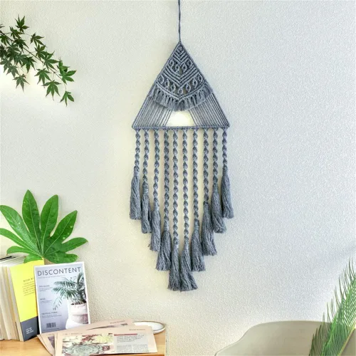 Miniatura 4 de Tapiz colgante de algodón tejido de macramé, decoración de pared hecha a mano, tapiz para decoración de pared del hogar, frontón de pared de 10.5 x