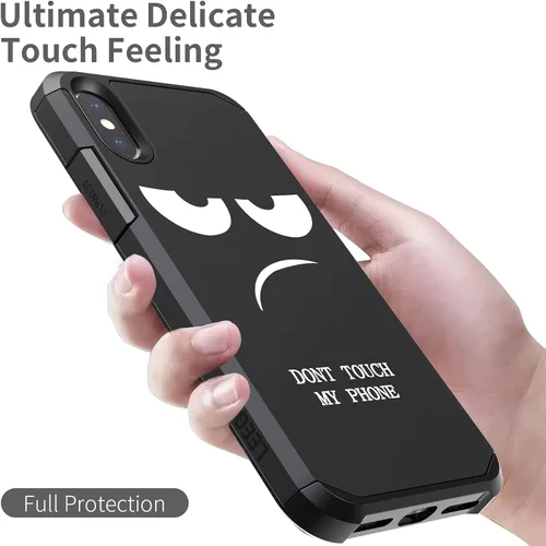 Miniatura 7 de Funda para iPhone XR, bonita funda [Don't Touch My Phone] a prueba de golpes de doble capa resistente de silicona protectora de plástico para niñas