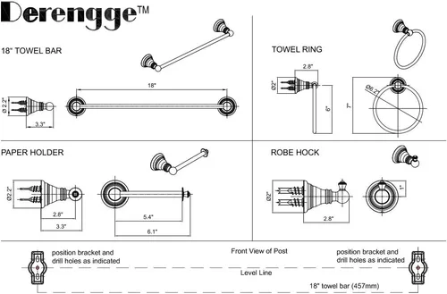 Miniatura 2 de F-080-NB - Juego de accesorios de baño de 4 piezas con toallero de 18 pulgadas, anillo para toallero, soporte para papel, gancho para bata, bronce