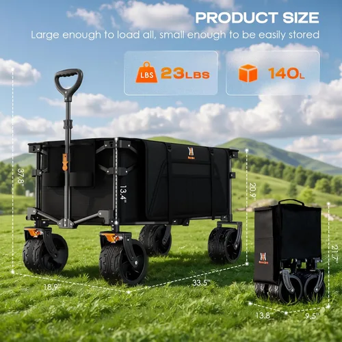 Miniatura 6 de Navatiee Big Wheels - Carrito plegable de playa, resistente, con ruedas silenciosas para todo terreno, carrito de comestibles plegable con bolsillo