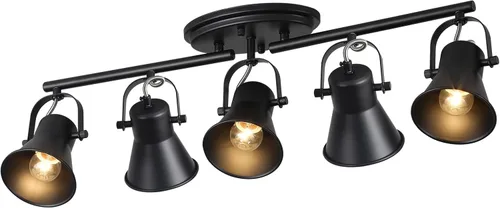 Miniatura 9 de Iluminación de pista de 2 luces para techo, lámpara de techo direccional industrial de luz puntual, lámpara de techo de montaje empotrado en negro
