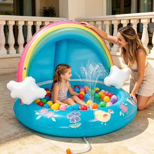 Miniatura 5 de Hiwena - Piscina para bebés con chorro y toldo de arco iris, 40 pulgadas, para niños de 1 a 3 años
