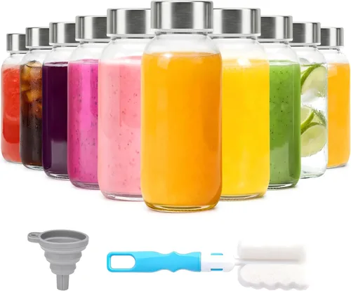 Miniatura 14 de Luxfuel Botellas de vidrio transparente de 24 onzas con tapas, botellas de agua de vidrio reutilizables con tapa de acero inoxidable para jugos