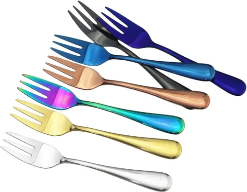 Miniatura 4 de Juego de 6 cubiertos de acero inoxidable de 5.5 pulgadas, tenedores para pastel de frutas, tenedores y tenedores para tartas de frutas