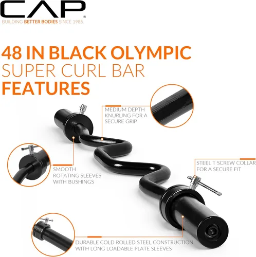 Miniatura 3 de CAP 48" Olympic Super Curl Bar Heavy Duty Solid Steel, 500 lb Capacity