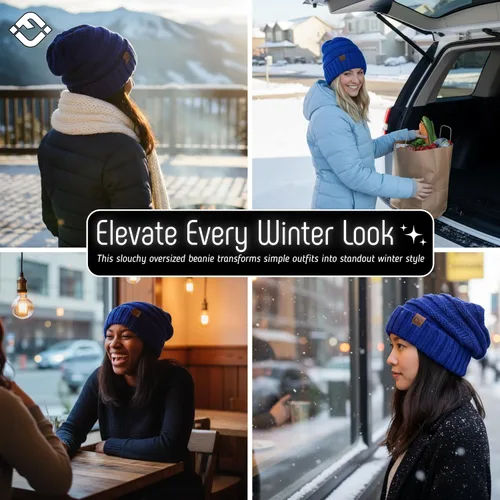 Miniatura 195 de Funky Junque Gorro de moda de punto trenzado de talla extragrande, grueso, abrigado, suave y holgado