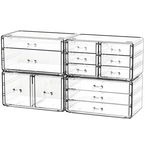 Cq acrílico 4 Pack Organizador de Cajones de Acrílico Transparente para Encimera, Almacenamiento de Maquillaje Apilable con 13 Cajones, Organizador