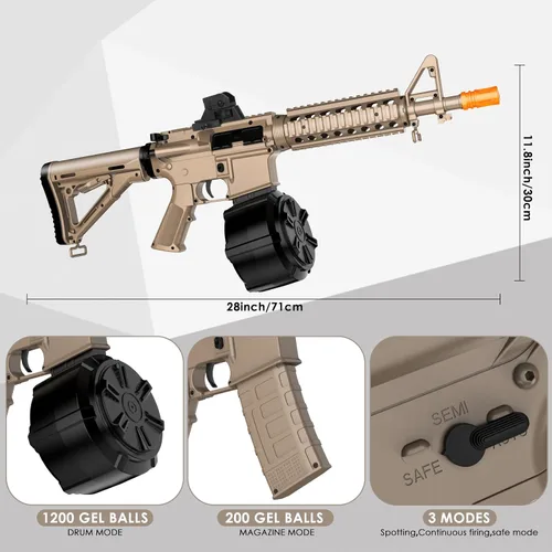Miniatura 2 de Juguetes Eléctricos de Gel Nuevos M4A1, Modo Semiautomático y Completamente Automático Splat-Blaster con FPS 280 y 100 Pies para Juego de Equipo al