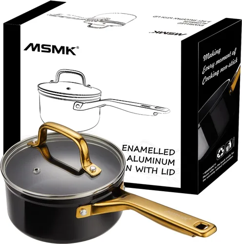 Miniatura 11 de MSMK Cacerola esmaltada de cerámica sin PFAS de 2.5 cuartos de galón con tapa de vidrio templado, arroz quemado también antiadherente, apto para Gris