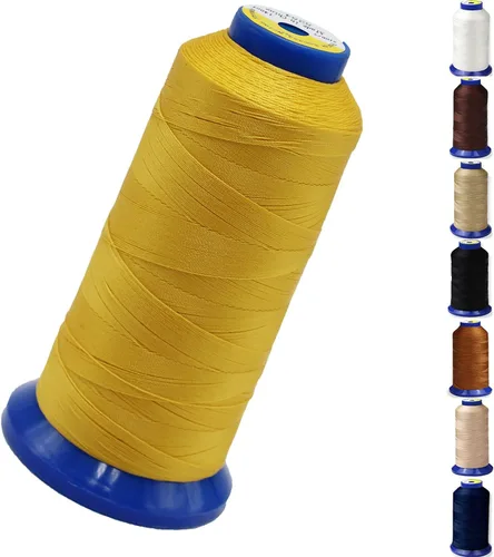 Hilo de nailon consolidado para costura, hilo de nailon resistente para cuero, jeans, tapicería y tejer; #69 T70 tamaño 210D/3 1400 yardas (amarillo)
