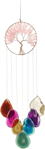 Miniatura 9 de Yoption Campanilla de viento conmemorativa con diseño de árbol de la vida, 7 chakras de cristal natural para decoración del hogar, jardín, 15.7-17.7