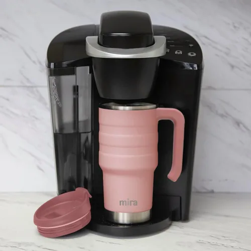 Miniatura 3 de MIRA Taza de viaje aislada de 20 onzas, taza de café de acero inoxidable con tapa abatible y asa a prueba de derrames, vaso para automóvil