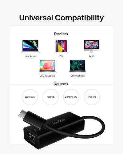 Miniatura 6 de Belkin Adaptador USB-C a Ethernet, puerto Ethernet Gigabit compatible con MacBook Pro y Dell XPS de 13 pulgadas, paquete de 6