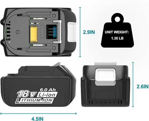 Miniatura 7 de Worthmah Paquete de 2 baterías de litio de 6000 mAh 18 V de larga duración para batería Makita de 18 V BL1860B BL1850B BL1815 BL1840B BL1815