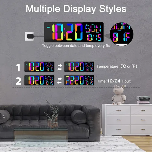 Miniatura 4 de XREXS Reloj de pared digital grande con control remoto, pantalla LED grande de 17 pulgadas, temporizador de conteo ascendente y descendente, reloj