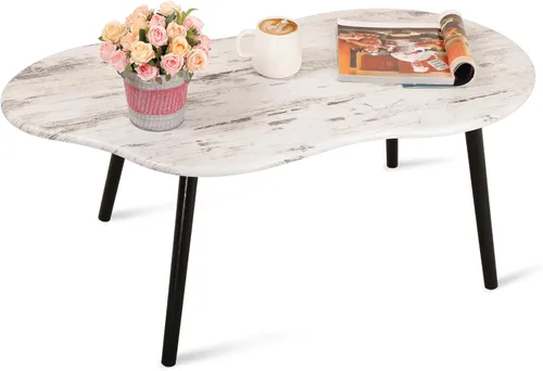 Miniatura 9 de Mesa de centro pequeña, mesa de centro de nube negra para espacios pequeños, mesa central moderna única e irregular con patas de madera, mesa