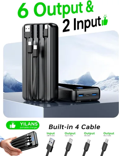 Miniatura 2 de Cargador portátil, banco de energía de 50000 mAh con cable incorporado, carga rápida de 22,5 W PD USB C de entrada y salida, paquete de batería
