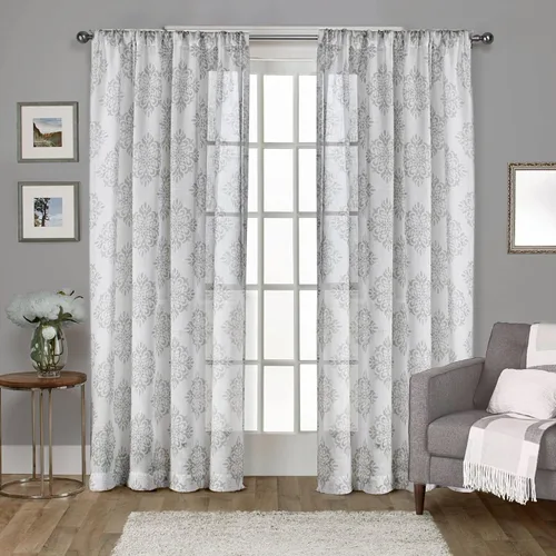 Exclusive Home Nagano Medallion - Par de paneles de cortinas de lino belga con bolsillo para barra, 54 x 96 pulgadas, color gris paloma