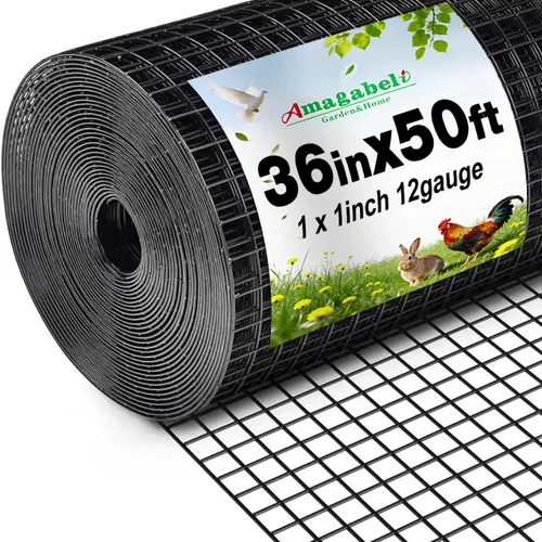 AMAGABELI GARDEN & HOME Tela de Hardware Negra 1 x 1 pulgada 36 pulgadas x 50 pies Rollo de Malla de Alambre Recubierto de PVC Vinilo 16 Calibre