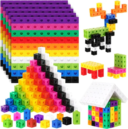 Jenaai 1000 cubos de conteo de enlace, bloques de conteo de plástico, cubos de matemáticas coloridos, manipuladores de matemáticas, suministros de