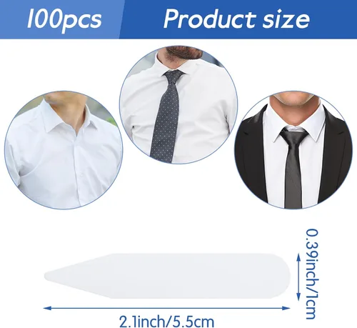 Miniatura 2 de Bremorou 100 piezas de estancias de cuello para camisas de vestir para hombre, inserciones de cuello de camisa de vestir, collares de plástico