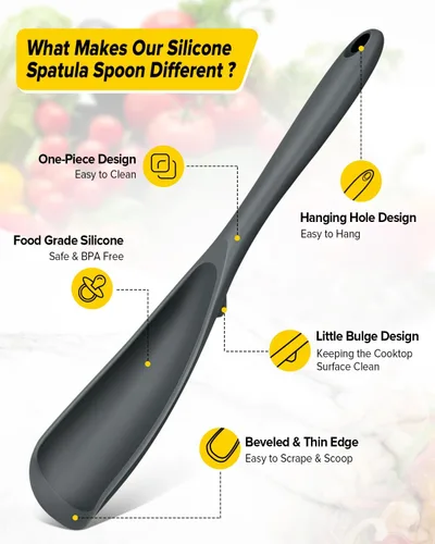 Miniatura 2 de Paquete de 2 cucharas de cocina para utensilios de cocina antiadherentes, cuchara espátula multifuncional libre de BPA, diseño de una sola pieza