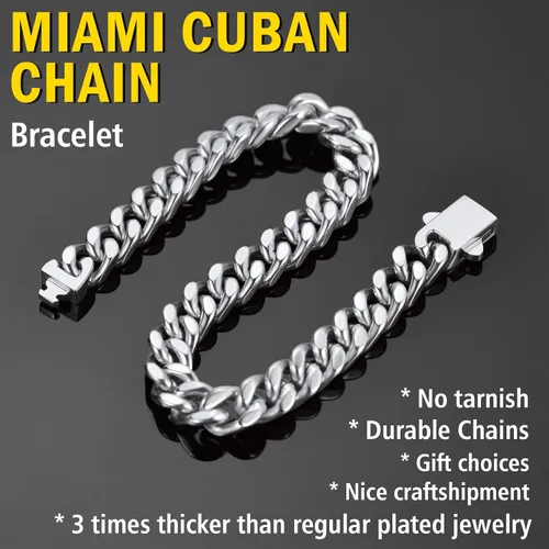 Miniatura 3 de ChainsProMax Pulseras de cadena cubana de acero inoxidable para hombre, 5790.472 in de ancho, 7.58.39 pulgadas de largo, negrodorado