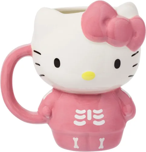 Miniatura 17 de Silver Buffalo Sanrio - Taza de cerámica esculpida en 3D con diseño de esqueleto de Hello Kitty para Halloween, 20 onzas Disfraz de esqueleto