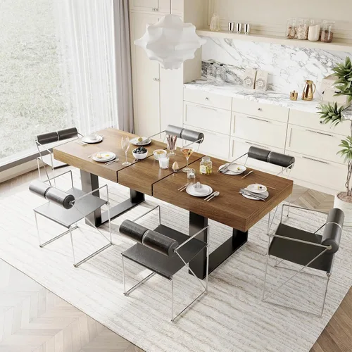 Miniatura 9 de STHOUYN Mesa de comedor rústica extensible de estilo granja para 8 10, 70.9" (86.6") x 31.5", Mesa de comedor rectangular para 6-10, Mesa de cocina