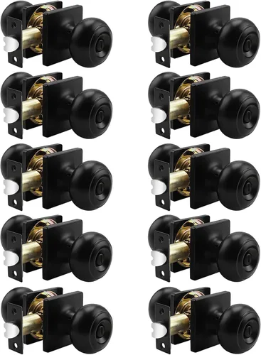 Miniatura 8 de Probrico Perillas negras para cama/baño con roseta cuadrada, cerraduras para puertas interiores sin llave, paquete de 5