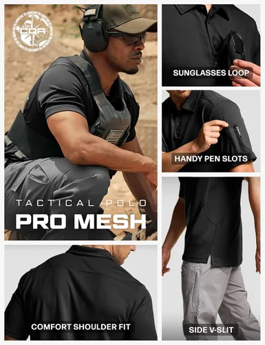 Miniatura 6 de CQR Camiseta polo táctica para hombre, de manga corta, ligera y con Dry Fit, tela piqué, FPU 50+, para exteriores