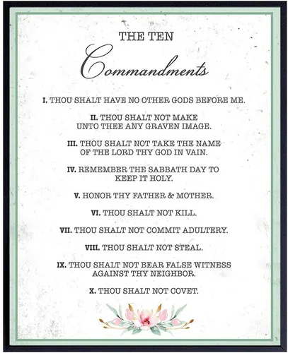 Póster de decoración de pared de los Diez Mandamientos, escritura cristiana religiosa de 8 x 10 pulgadas, versículo de la Biblia, arte para el hogar