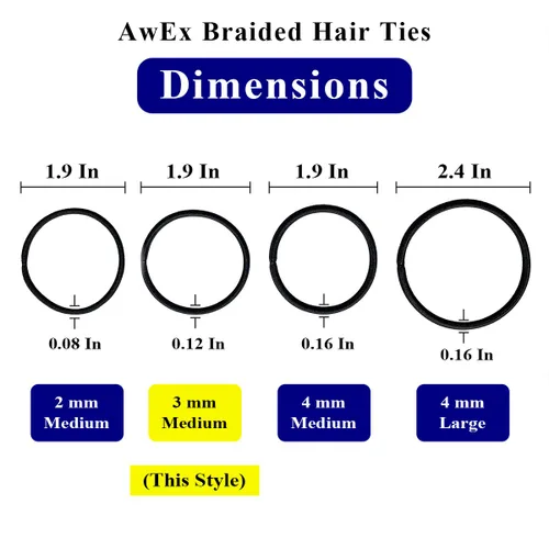 Miniatura 3 de AwEx Bandas negras para cabello fino, 0.12 pulgadas (0.118 in) de grosor, 5.5 pulgadas (5.512 in), lazos para el cabello de bucle regular, sin
