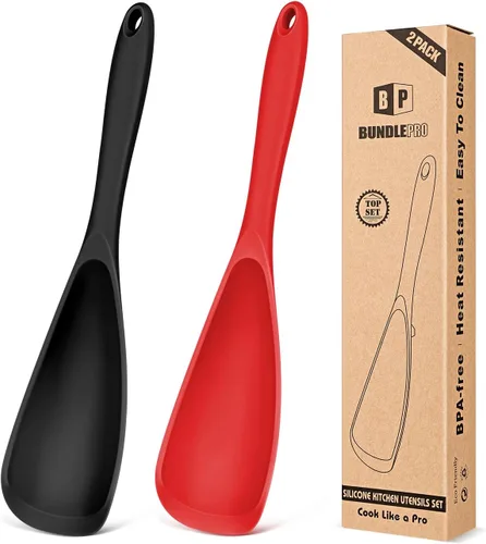 Miniatura 11 de Paquete de 2 cucharas de cocina para utensilios de cocina antiadherentes, cuchara espátula multifuncional libre de BPA, diseño de una sola pieza