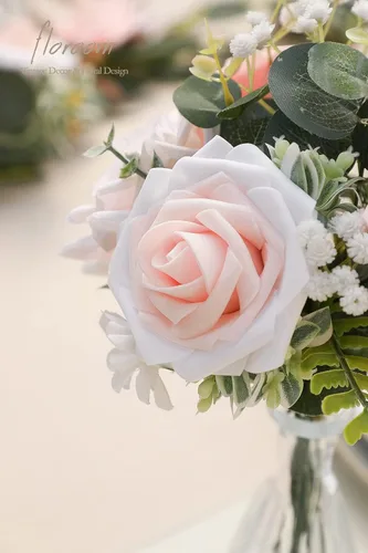 Miniatura 3 de Floroom Flores artificiales, 25 piezas de rosas falsas de espuma con tallos para ramos de boda, despedidas de soltera, centros de mesa rosados