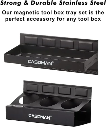 Miniatura 6 de CASOMAN Caja de herramientas magnética, bandeja, soporte para toallas de papel, juego de 4 piezas, negro, variedad de uso, duradero, imanes