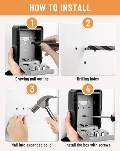 Miniatura 7 de BKNOOU Caja grande de bloqueo de llave para montaje en pared exterior para llaves al aire libre, impermeable, combinación de 4 dígitos, caja