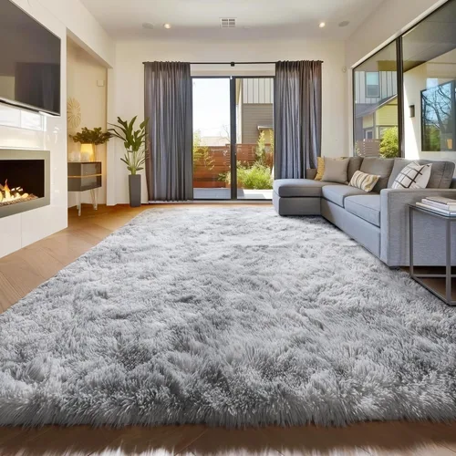 Miniatura 24 de Alfombras moradas para dormitorio de niñas, alfombra de 5 x 8 pies, alfombra peluda esponjosa para sala de estar, alfombras peludas gruesas