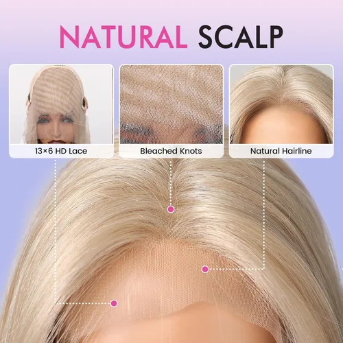 Miniatura 2 de testar 613 - Peluca de encaje frontal de 13 x 6, pelucas largas rubias para mujer, peluca de encaje transparente HD, peluca rubia platino, peluca