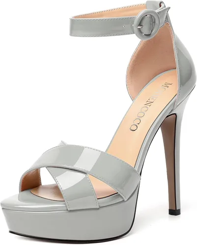 MODENCOCO Sandalias de boda con correa de tobillo sexy para mujer, con plataforma y puntera abierta, tacón de aguja y tacón alto, zapatos de vestir