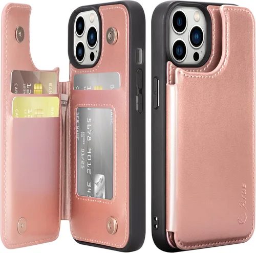Arae Funda para iPhone 13 Pro Max - Funda tipo cartera con bolsillos de cuero PU para tarjetas y tapa trasera abatible para iPhone 13 Pro Max 6.7